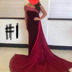 Beautiful Jovani burgundy color velvet gown